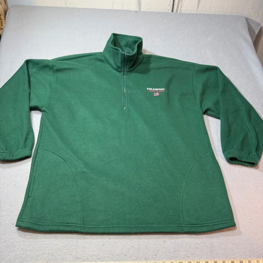 Polo Sport Ralph Lauren Fleece Quarter Zip Pullover Green Mens Size M Made N USA